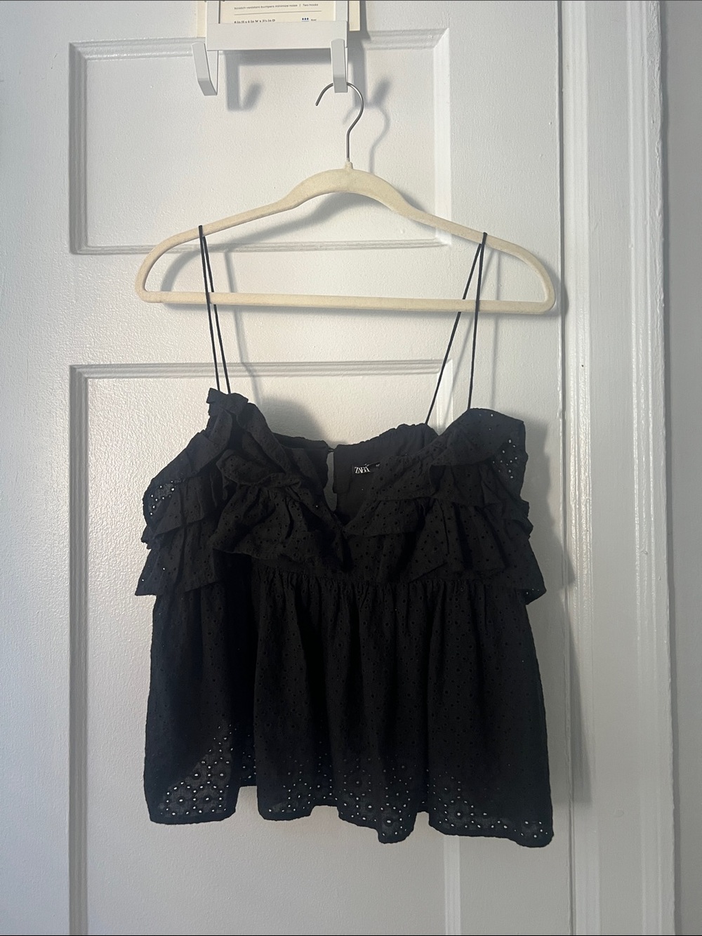 Zara Black Eyelet Ruffle Spaghetti-Strap Camisole
